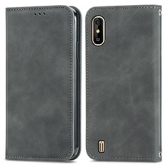 Leather Case Stands Flip Cover Holder S04D for Wiko Y81 Gray