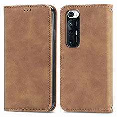 Leather Case Stands Flip Cover Holder S04D for Xiaomi Mi 10S 5G Brown