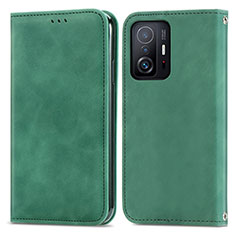 Leather Case Stands Flip Cover Holder S04D for Xiaomi Mi 11T Pro 5G Green