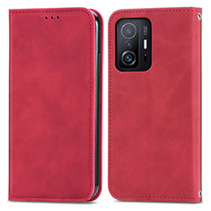 Leather Case Stands Flip Cover Holder S04D for Xiaomi Mi 11T Pro 5G Red