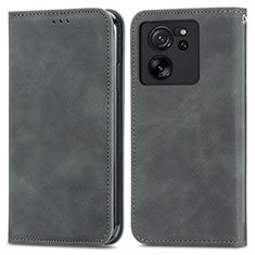 Leather Case Stands Flip Cover Holder S04D for Xiaomi Mi 13T 5G Gray