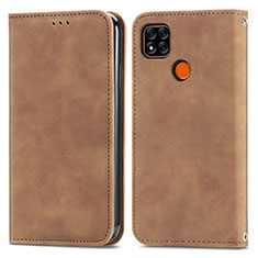 Leather Case Stands Flip Cover Holder S04D for Xiaomi POCO C3 Brown