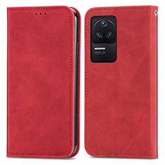 Leather Case Stands Flip Cover Holder S04D for Xiaomi Poco F4 5G Red