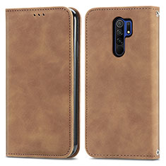 Leather Case Stands Flip Cover Holder S04D for Xiaomi Poco M2 Brown