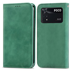 Leather Case Stands Flip Cover Holder S04D for Xiaomi Poco M4 Pro 4G Green