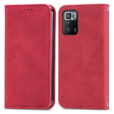 Leather Case Stands Flip Cover Holder S04D for Xiaomi Poco X3 GT 5G Red