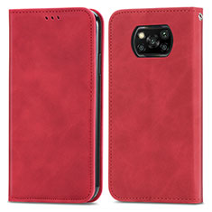 Leather Case Stands Flip Cover Holder S04D for Xiaomi Poco X3 Pro Red