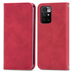 Leather Case Stands Flip Cover Holder S04D for Xiaomi Redmi 10 4G Red