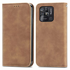 Leather Case Stands Flip Cover Holder S04D for Xiaomi Redmi 10 India Brown