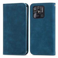 Leather Case Stands Flip Cover Holder S04D for Xiaomi Redmi 10 Power Blue