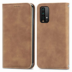 Leather Case Stands Flip Cover Holder S04D for Xiaomi Redmi 9 Power Brown