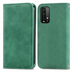 Leather Case Stands Flip Cover Holder S04D for Xiaomi Redmi 9 Power Green