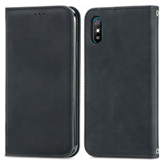 Leather Case Stands Flip Cover Holder S04D for Xiaomi Redmi 9A Black