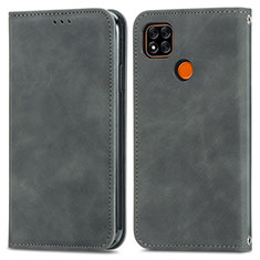 Leather Case Stands Flip Cover Holder S04D for Xiaomi Redmi 9C Gray