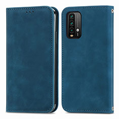 Leather Case Stands Flip Cover Holder S04D for Xiaomi Redmi 9T 4G Blue