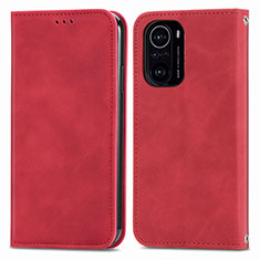 Leather Case Stands Flip Cover Holder S04D for Xiaomi Redmi K40 5G Red