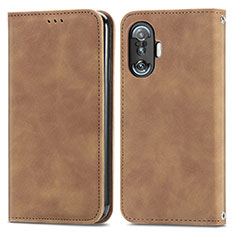 Leather Case Stands Flip Cover Holder S04D for Xiaomi Redmi K40 Gaming 5G Brown