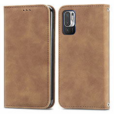 Leather Case Stands Flip Cover Holder S04D for Xiaomi Redmi Note 10 5G Brown