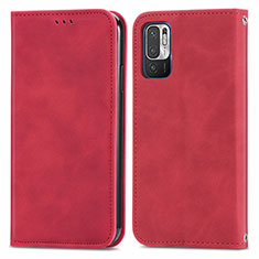 Leather Case Stands Flip Cover Holder S04D for Xiaomi Redmi Note 10 5G Red