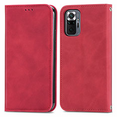 Leather Case Stands Flip Cover Holder S04D for Xiaomi Redmi Note 10 Pro 4G Red