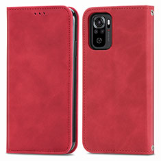 Leather Case Stands Flip Cover Holder S04D for Xiaomi Redmi Note 10S 4G Red