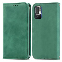 Leather Case Stands Flip Cover Holder S04D for Xiaomi Redmi Note 10T 5G Green