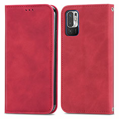 Leather Case Stands Flip Cover Holder S04D for Xiaomi Redmi Note 10T 5G Red