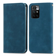 Leather Case Stands Flip Cover Holder S04D for Xiaomi Redmi Note 11 4G (2021) Blue