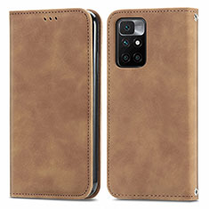 Leather Case Stands Flip Cover Holder S04D for Xiaomi Redmi Note 11 4G (2021) Brown