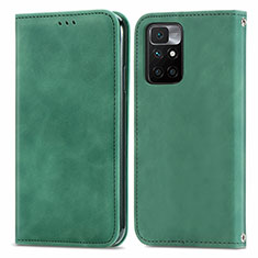 Leather Case Stands Flip Cover Holder S04D for Xiaomi Redmi Note 11 4G (2021) Green