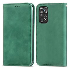 Leather Case Stands Flip Cover Holder S04D for Xiaomi Redmi Note 11 4G (2022) Green