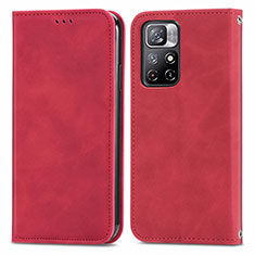 Leather Case Stands Flip Cover Holder S04D for Xiaomi Redmi Note 11 5G Red