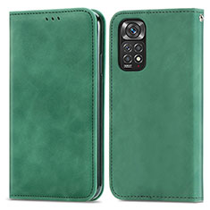 Leather Case Stands Flip Cover Holder S04D for Xiaomi Redmi Note 11 Pro 4G Green