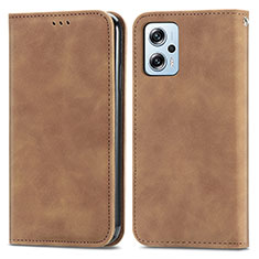 Leather Case Stands Flip Cover Holder S04D for Xiaomi Redmi Note 11 Pro+ Plus 5G Brown