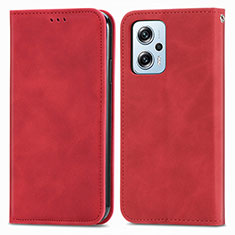 Leather Case Stands Flip Cover Holder S04D for Xiaomi Redmi Note 11T Pro 5G Red