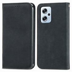 Leather Case Stands Flip Cover Holder S04D for Xiaomi Redmi Note 11T Pro+ Plus 5G Black