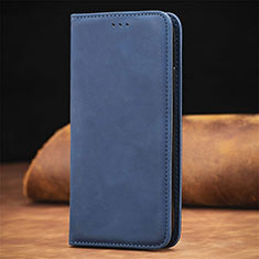 Leather Case Stands Flip Cover Holder S04D for Xiaomi Redmi Note 9 5G Blue