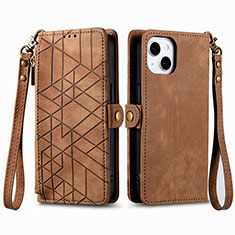 Leather Case Stands Flip Cover Holder S05D for Apple iPhone 13 Brown