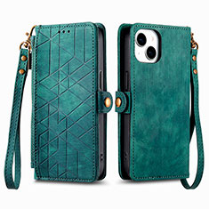 Leather Case Stands Flip Cover Holder S05D for Apple iPhone 15 Green