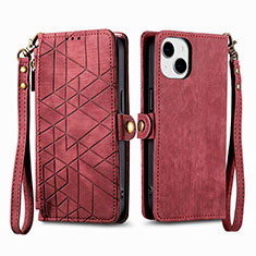 Leather Case Stands Flip Cover Holder S05D for Apple iPhone 15 Red