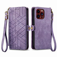 Leather Case Stands Flip Cover Holder S05D for Apple iPhone 16 Pro Purple