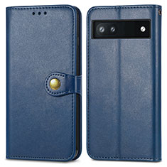 Leather Case Stands Flip Cover Holder S05D for Google Pixel 6a 5G Blue
