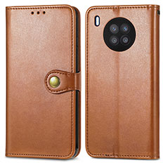 Leather Case Stands Flip Cover Holder S05D for Huawei Honor 50 Lite Brown