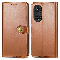 Leather Case Stands Flip Cover Holder S05D for Huawei Honor 50 Pro 5G Brown