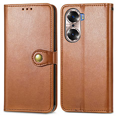 Leather Case Stands Flip Cover Holder S05D for Huawei Honor 60 5G Brown