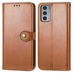 Leather Case Stands Flip Cover Holder S05D for Motorola Moto Edge 20 5G Brown