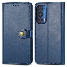 Leather Case Stands Flip Cover Holder S05D for Motorola Moto Edge (2021) 5G Blue