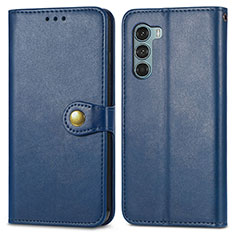 Leather Case Stands Flip Cover Holder S05D for Motorola Moto G200 5G Blue