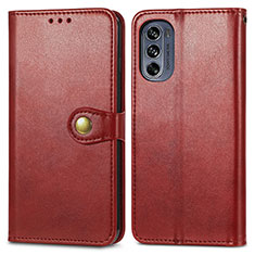 Leather Case Stands Flip Cover Holder S05D for Motorola Moto G62 5G Red