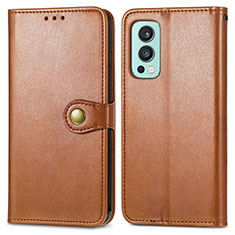 Leather Case Stands Flip Cover Holder S05D for OnePlus Nord 2 5G Brown